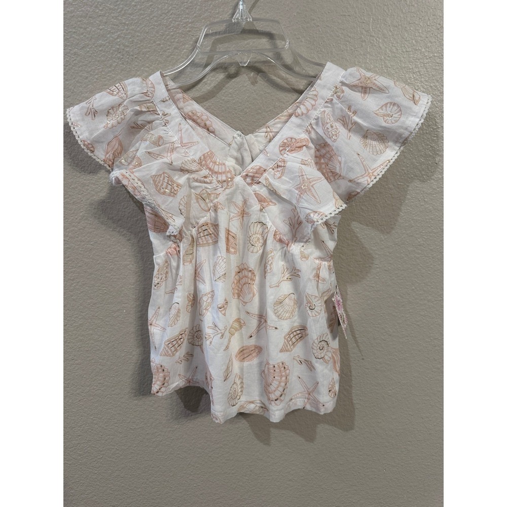 Sigrid Olsen Kids Girls Shell Starfish Ruffle Top‎ Size 5/6 Summer Beach